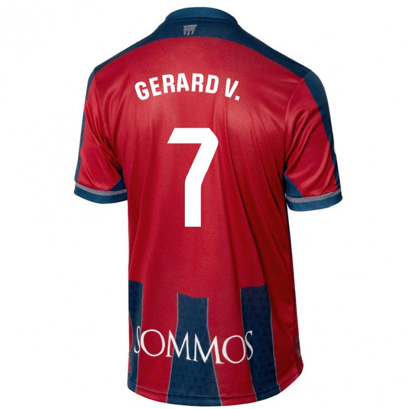 Danxen Mænd Gerard Valentín #7 Rød Blå Hjemmebane Spillertrøjer 2024/25 Trøje T-Shirt