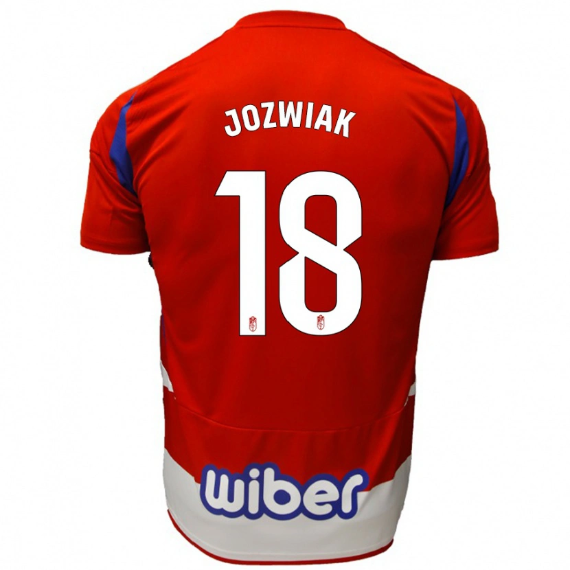 Danxen Mænd Kamil Jóźwiak #18 Rød Hvid Blå Hjemmebane Spillertrøjer 2024/25 Trøje T-Shirt