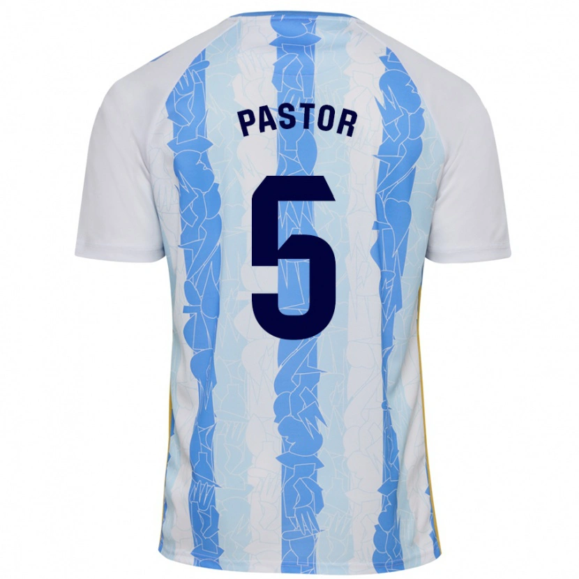 Danxen Mænd Álex Pastor #5 Hvid Blå Hjemmebane Spillertrøjer 2024/25 Trøje T-Shirt