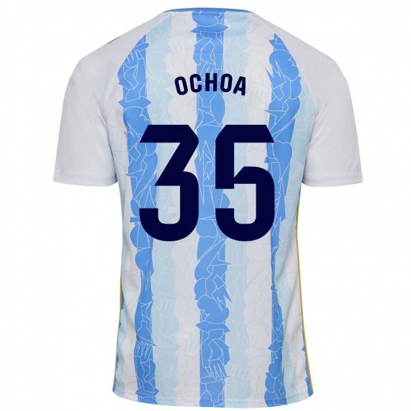 Danxen Mænd Aarón Ochoa #35 Hvid Blå Hjemmebane Spillertrøjer 2024/25 Trøje T-Shirt