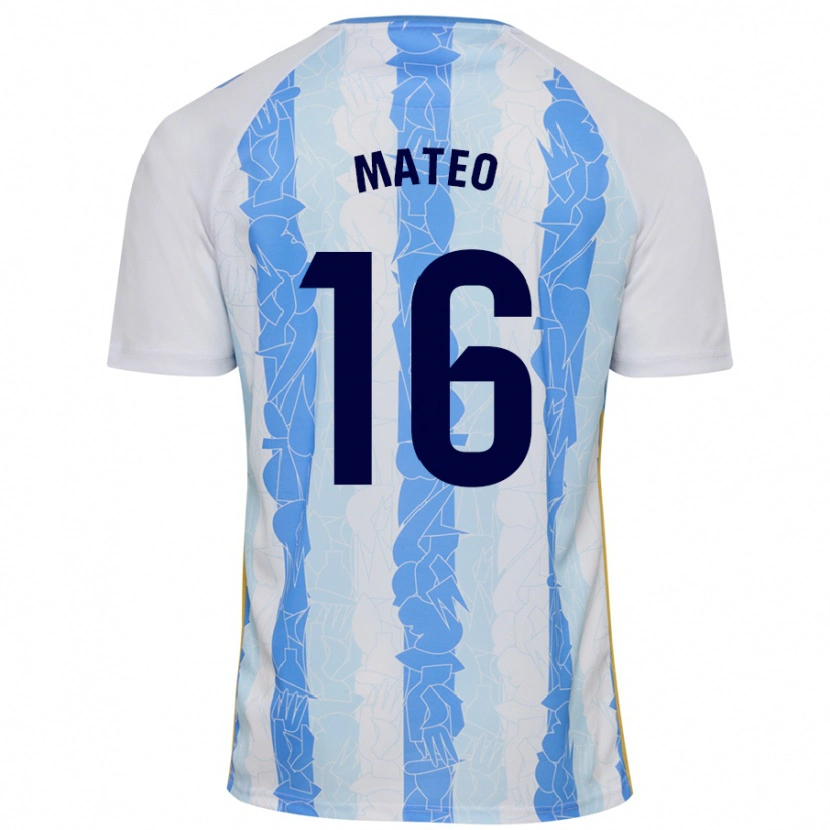 Danxen Mænd Ángel Mateo #16 Hvid Blå Hjemmebane Spillertrøjer 2024/25 Trøje T-Shirt