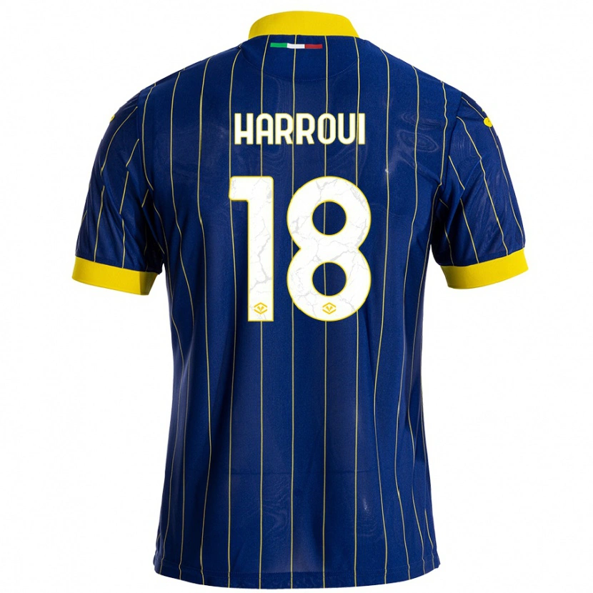 Danxen Mænd Abdou Harroui #18 Blå Gul Hjemmebane Spillertrøjer 2024/25 Trøje T-Shirt