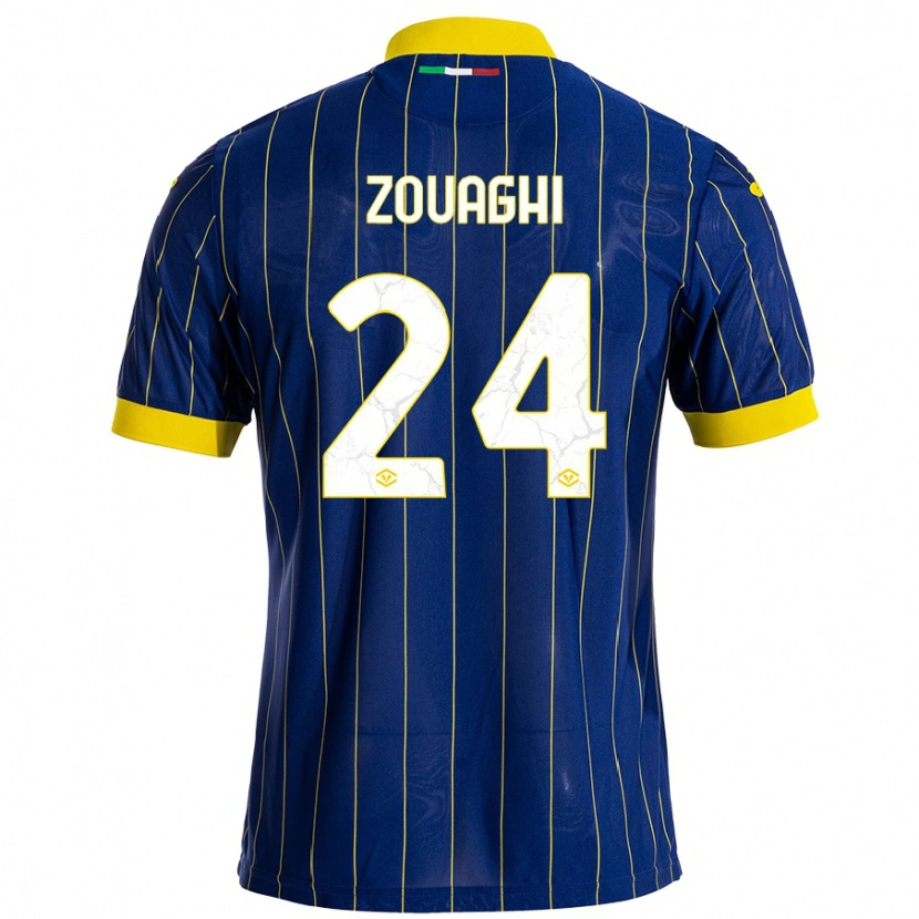 Danxen Mænd Thomas Zouaghi #24 Blå Gul Hjemmebane Spillertrøjer 2024/25 Trøje T-Shirt