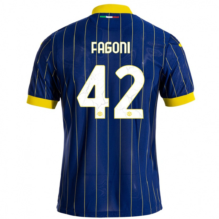 Danxen Mænd Marco Fagoni #42 Blå Gul Hjemmebane Spillertrøjer 2024/25 Trøje T-Shirt