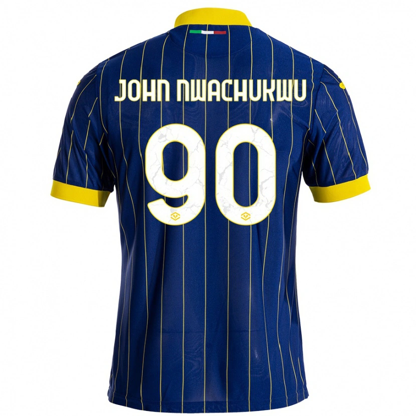 Danxen Mænd Samuel John Nwachukwu #90 Blå Gul Hjemmebane Spillertrøjer 2024/25 Trøje T-Shirt
