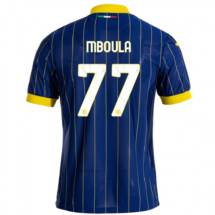 Danxen Mænd Jordi Mboula #77 Blå Gul Hjemmebane Spillertrøjer 2024/25 Trøje T-Shirt