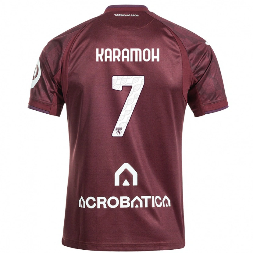 Danxen Mænd Yann Karamoh #7 Rødbrun Hvid Hjemmebane Spillertrøjer 2024/25 Trøje T-Shirt