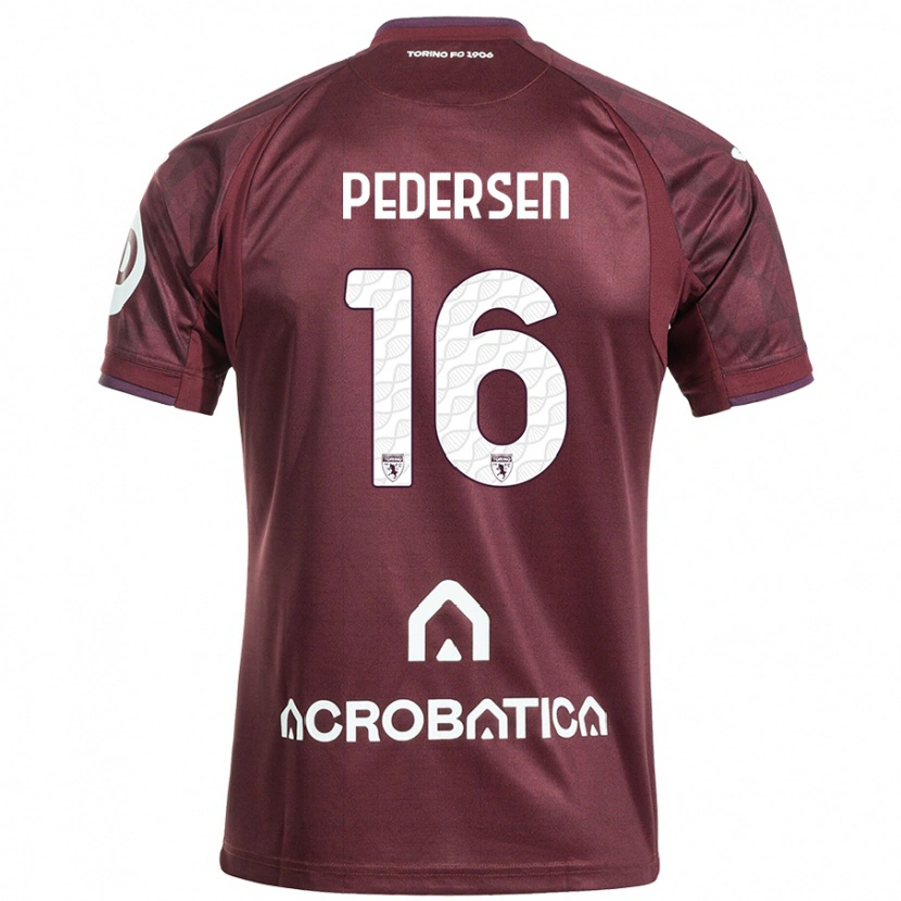 Danxen Mænd Marcus Pedersen #16 Rødbrun Hvid Hjemmebane Spillertrøjer 2024/25 Trøje T-Shirt