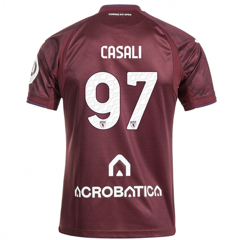 Danxen Mænd Michele Casali #97 Rødbrun Hvid Hjemmebane Spillertrøjer 2024/25 Trøje T-Shirt