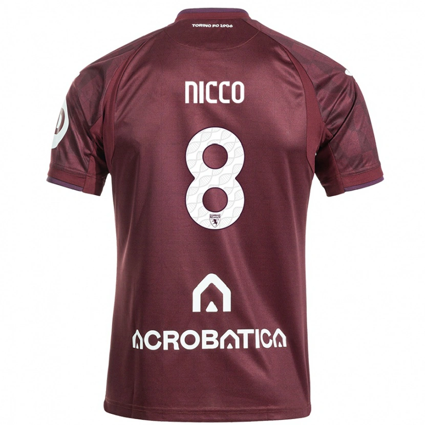 Danxen Mænd Giada Nicco #8 Rødbrun Hvid Hjemmebane Spillertrøjer 2024/25 Trøje T-Shirt