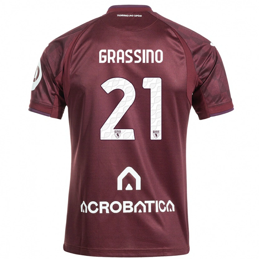 Danxen Mænd Giulia Grassino #21 Rødbrun Hvid Hjemmebane Spillertrøjer 2024/25 Trøje T-Shirt