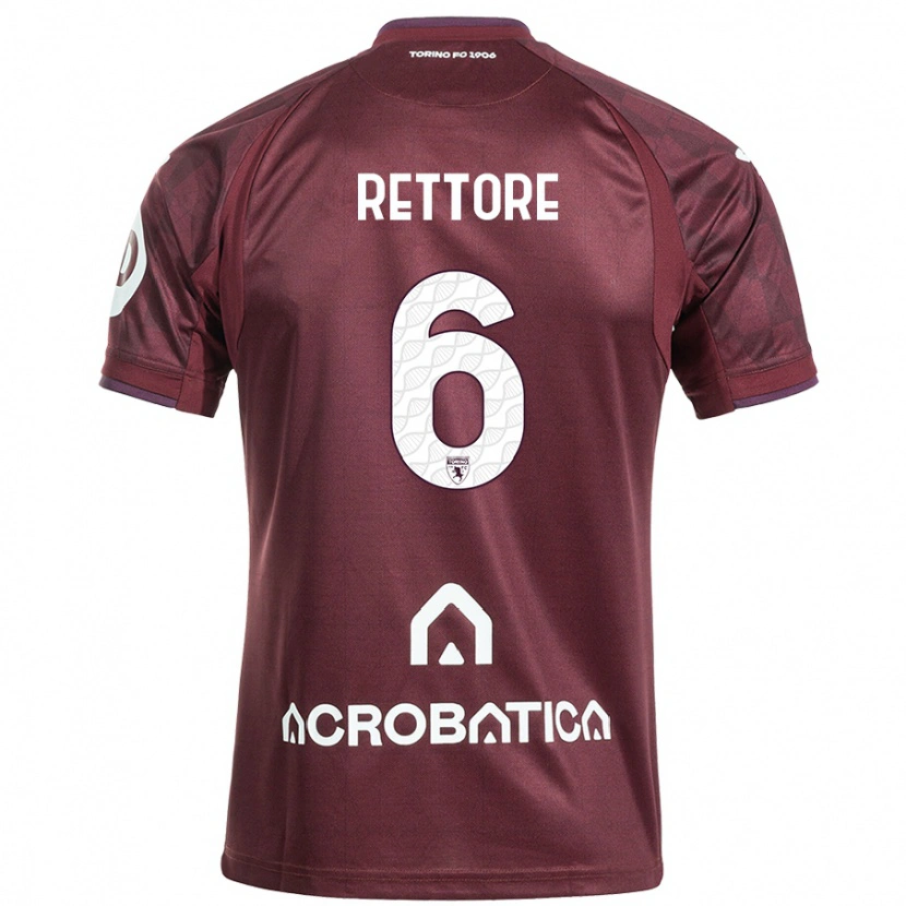 Danxen Mænd Mirko Rettore #6 Rødbrun Hvid Hjemmebane Spillertrøjer 2024/25 Trøje T-Shirt