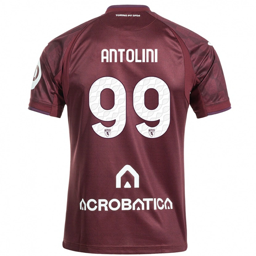 Danxen Mænd Jacopo Antolini #99 Rødbrun Hvid Hjemmebane Spillertrøjer 2024/25 Trøje T-Shirt