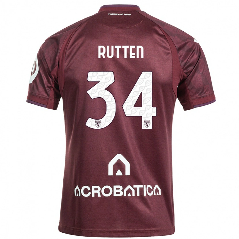Danxen Mænd Jill Rutten #34 Rødbrun Hvid Hjemmebane Spillertrøjer 2024/25 Trøje T-Shirt