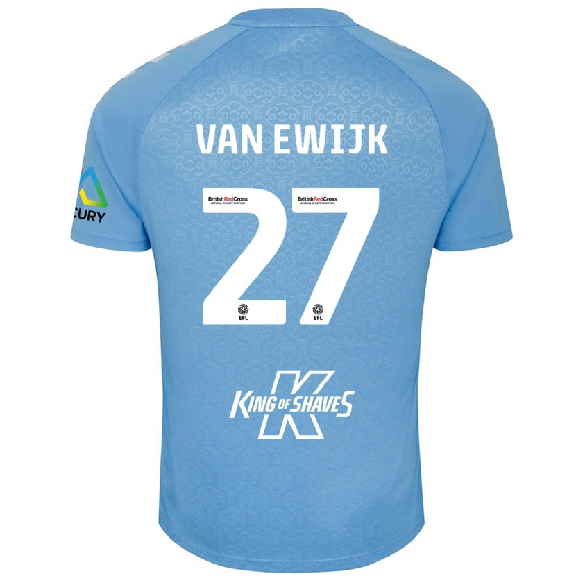 Danxen Mænd Milan Van Ewijk #27 Blå Hvid Hjemmebane Spillertrøjer 2024/25 Trøje T-Shirt