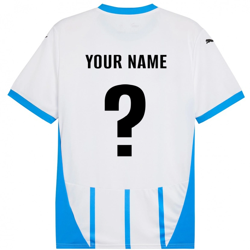 Danxen Mænd Dit Navn #0 Hvid Blå Udebane Spillertrøjer 2024/25 Trøje T-Shirt