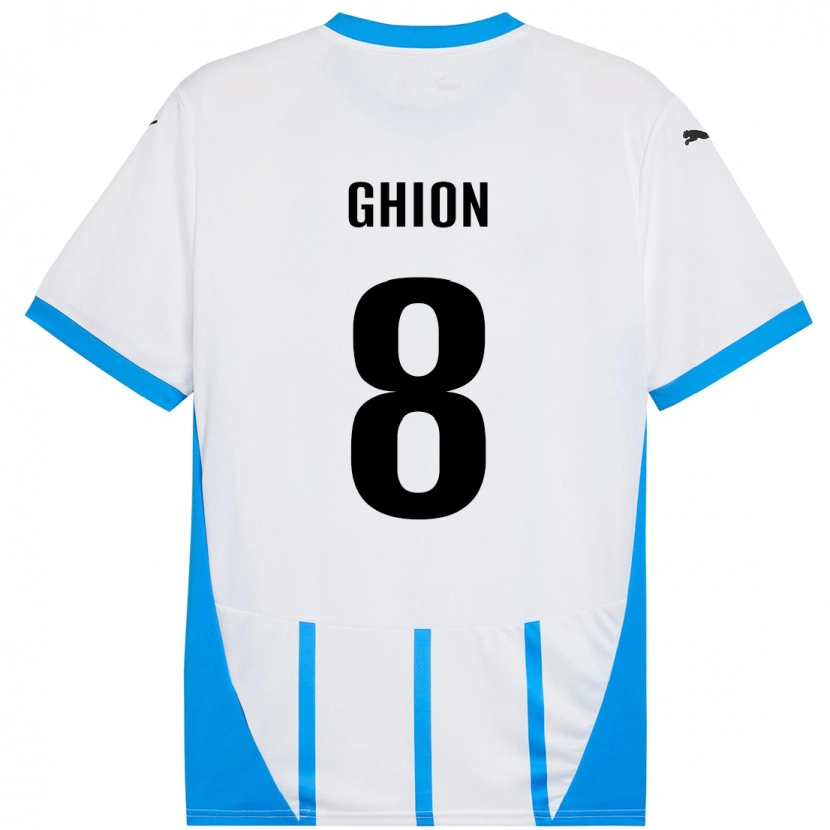 Danxen Mænd Andrea Ghion #8 Hvid Blå Udebane Spillertrøjer 2024/25 Trøje T-Shirt