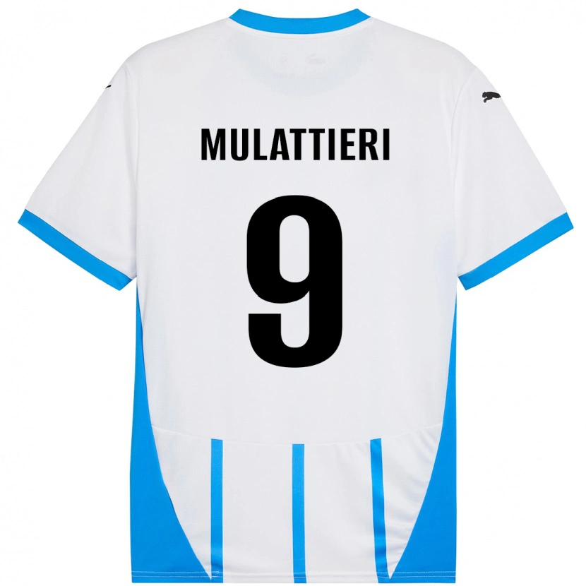 Danxen Mænd Samuele Mulattieri #9 Hvid Blå Udebane Spillertrøjer 2024/25 Trøje T-Shirt