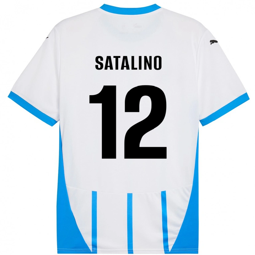 Danxen Mænd Giacomo Satalino #12 Hvid Blå Udebane Spillertrøjer 2024/25 Trøje T-Shirt
