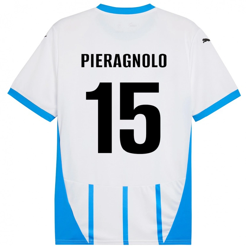Danxen Mænd Edoardo Pieragnolo #15 Hvid Blå Udebane Spillertrøjer 2024/25 Trøje T-Shirt