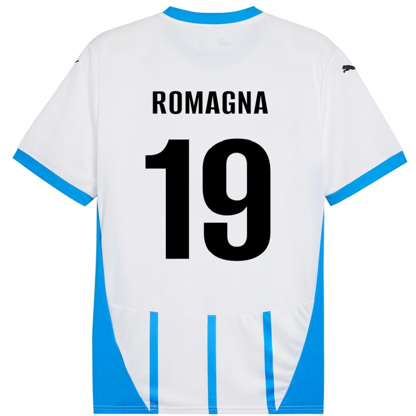 Danxen Mænd Filippo Romagna #19 Hvid Blå Udebane Spillertrøjer 2024/25 Trøje T-Shirt