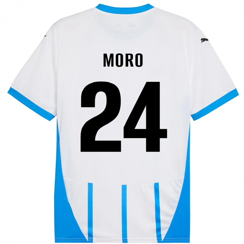Danxen Mænd Luca Moro #24 Hvid Blå Udebane Spillertrøjer 2024/25 Trøje T-Shirt