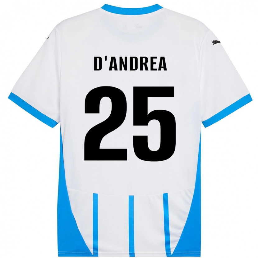 Danxen Mænd Luca D'andrea #25 Hvid Blå Udebane Spillertrøjer 2024/25 Trøje T-Shirt
