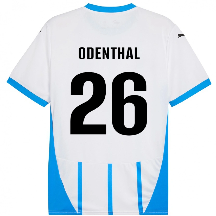 Danxen Mænd Cas Odenthal #26 Hvid Blå Udebane Spillertrøjer 2024/25 Trøje T-Shirt