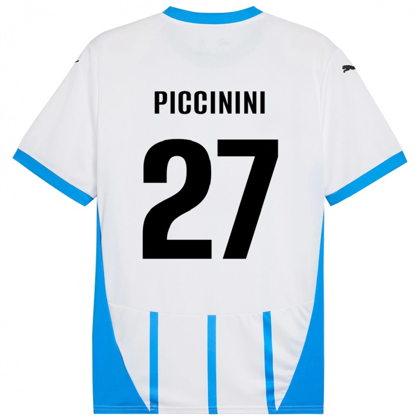 Danxen Mænd Stefano Piccinini #27 Hvid Blå Udebane Spillertrøjer 2024/25 Trøje T-Shirt