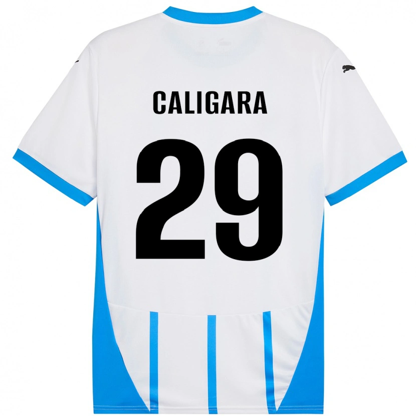 Danxen Mænd Fabrizio Caligara #29 Hvid Blå Udebane Spillertrøjer 2024/25 Trøje T-Shirt