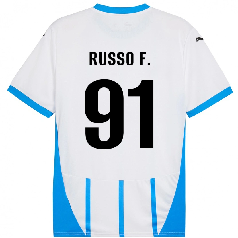 Danxen Mænd Flavio Russo #91 Hvid Blå Udebane Spillertrøjer 2024/25 Trøje T-Shirt