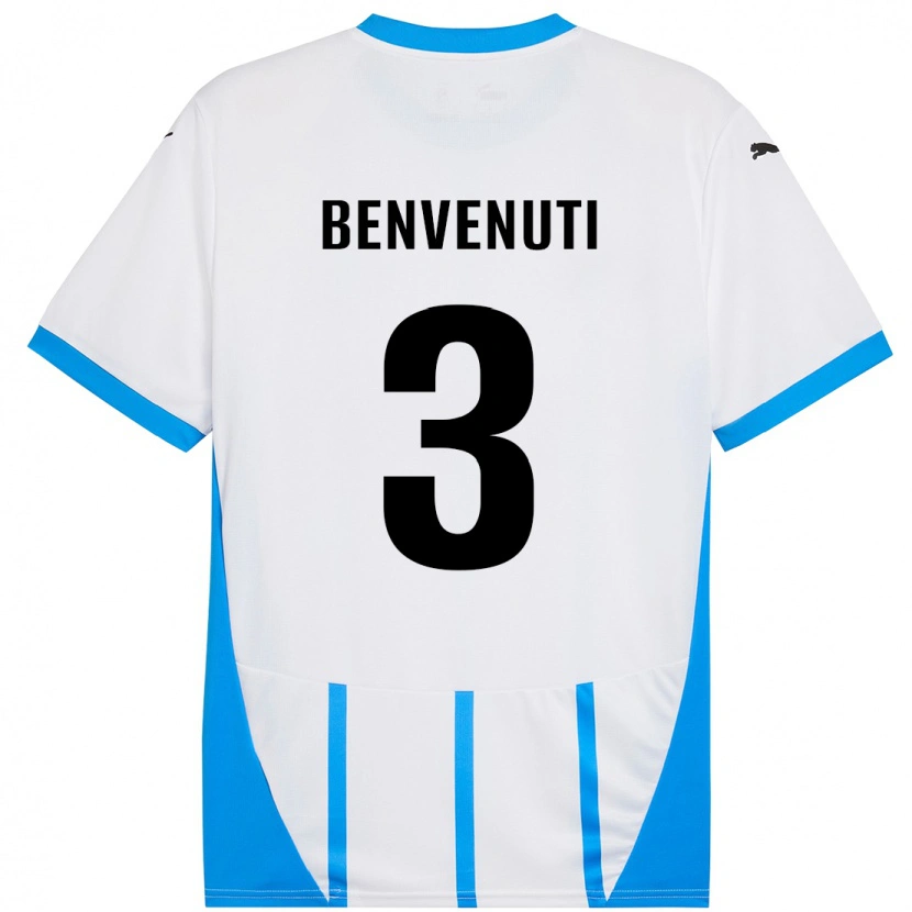 Danxen Mænd Tommaso Benvenuti #3 Hvid Blå Udebane Spillertrøjer 2024/25 Trøje T-Shirt