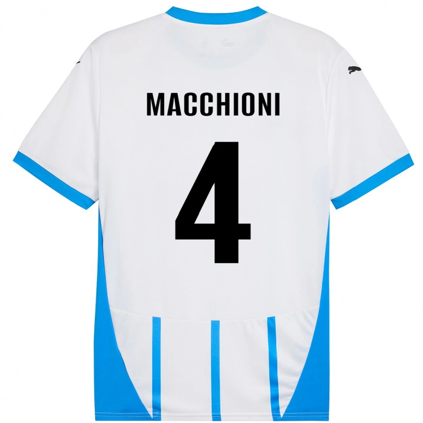 Danxen Mænd Tommaso Macchioni #4 Hvid Blå Udebane Spillertrøjer 2024/25 Trøje T-Shirt