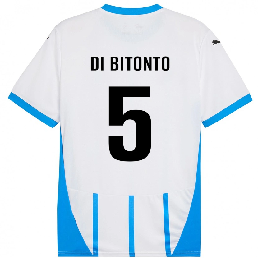 Danxen Mænd Alessandro Di Bitonto #5 Hvid Blå Udebane Spillertrøjer 2024/25 Trøje T-Shirt