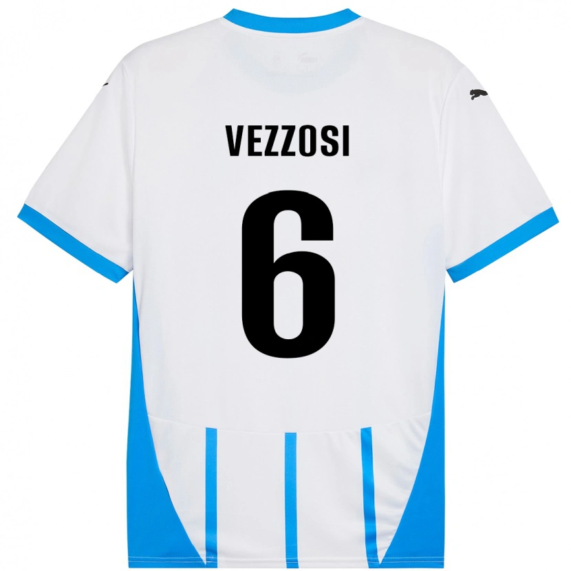 Danxen Mænd Giorgio Vezzosi #6 Hvid Blå Udebane Spillertrøjer 2024/25 Trøje T-Shirt
