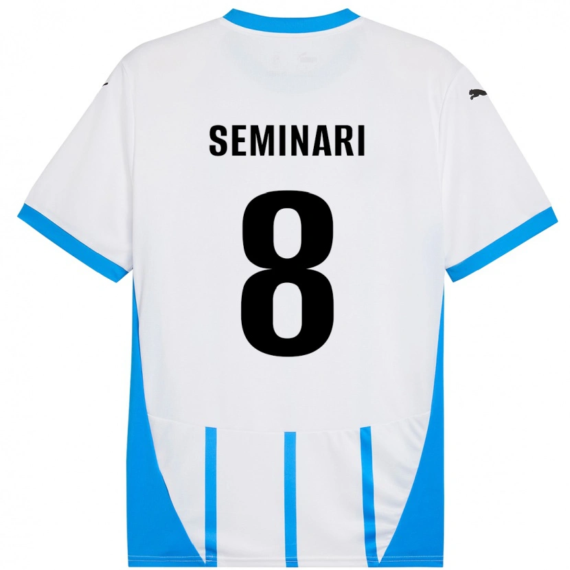 Danxen Mænd Giacomo Seminari #8 Hvid Blå Udebane Spillertrøjer 2024/25 Trøje T-Shirt