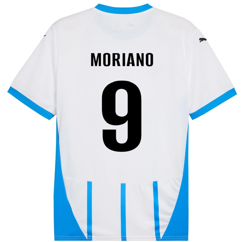 Danxen Mænd Andrea Moriano #9 Hvid Blå Udebane Spillertrøjer 2024/25 Trøje T-Shirt