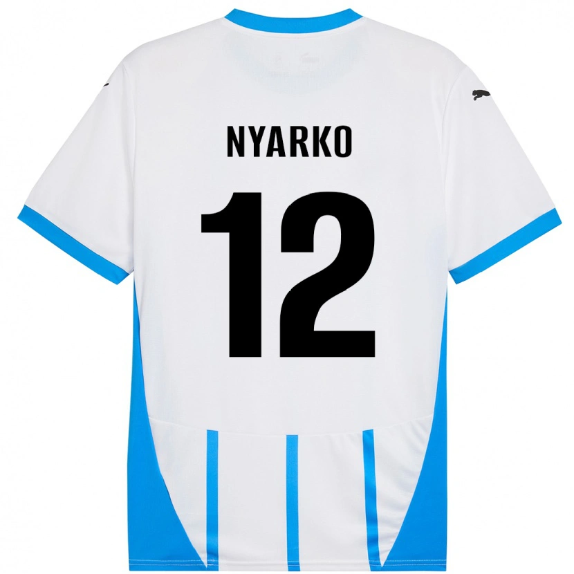 Danxen Mænd Lorenzo Nyarko #12 Hvid Blå Udebane Spillertrøjer 2024/25 Trøje T-Shirt