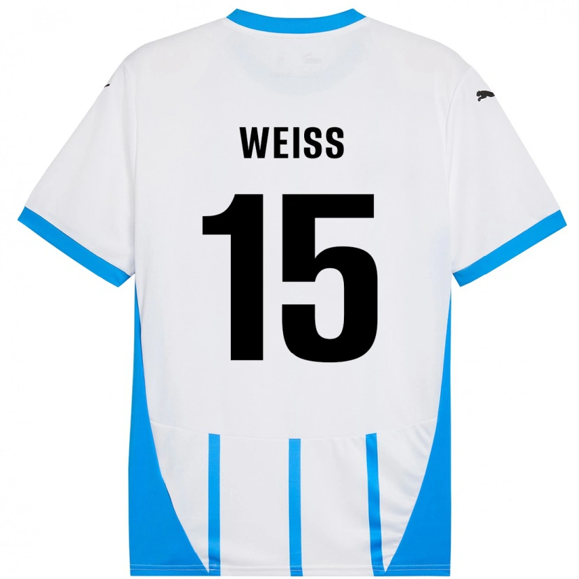 Danxen Mænd David Weiss #15 Hvid Blå Udebane Spillertrøjer 2024/25 Trøje T-Shirt