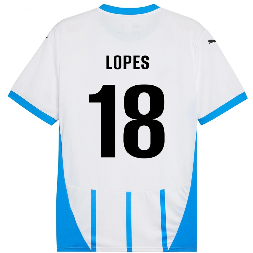 Danxen Mænd Emerick Lopes #18 Hvid Blå Udebane Spillertrøjer 2024/25 Trøje T-Shirt