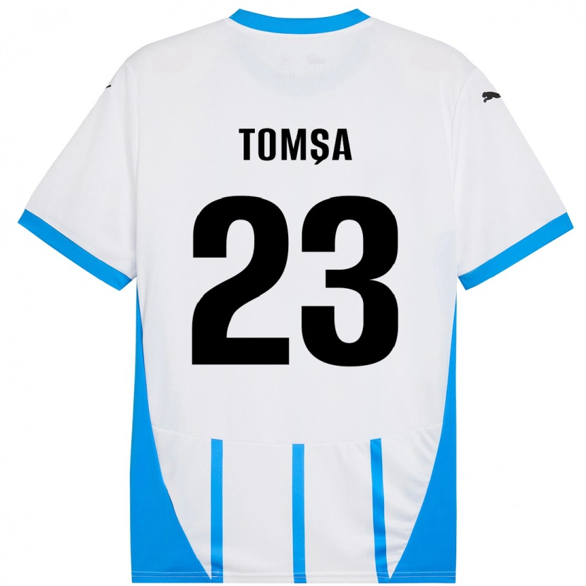 Danxen Mænd Troy Tomșa #23 Hvid Blå Udebane Spillertrøjer 2024/25 Trøje T-Shirt