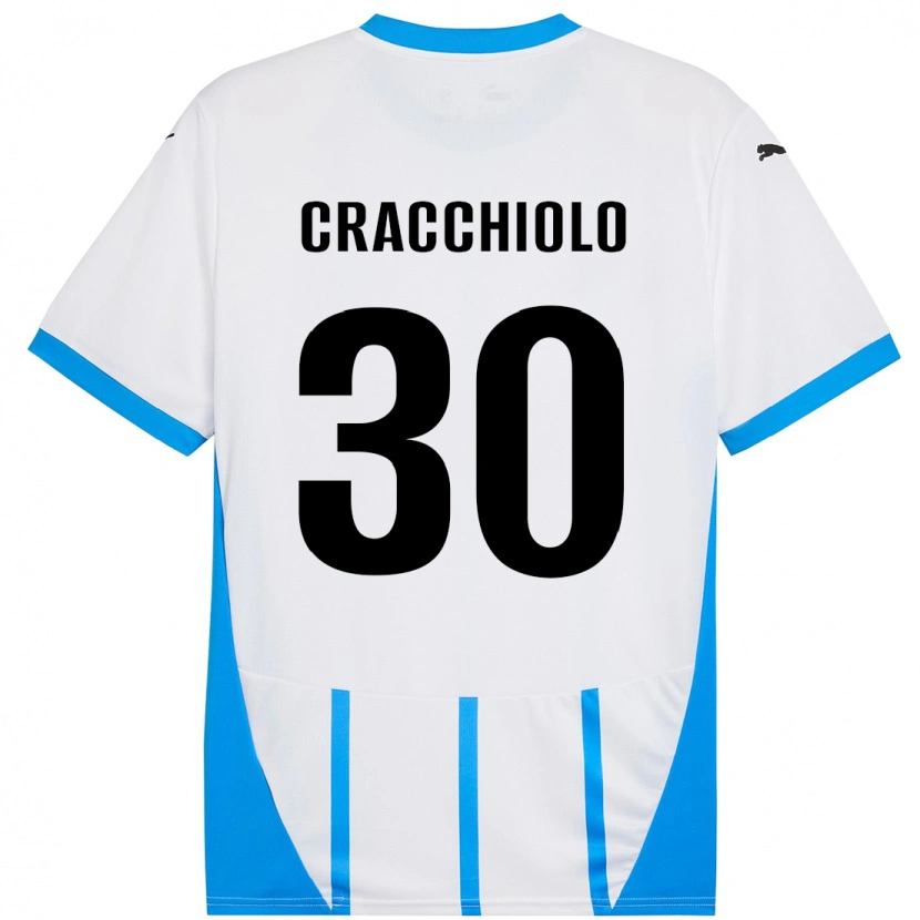 Danxen Mænd Leonardo Cracchiolo #30 Hvid Blå Udebane Spillertrøjer 2024/25 Trøje T-Shirt