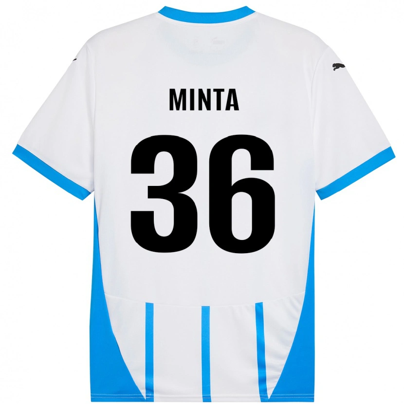 Danxen Mænd Amoako Minta #36 Hvid Blå Udebane Spillertrøjer 2024/25 Trøje T-Shirt