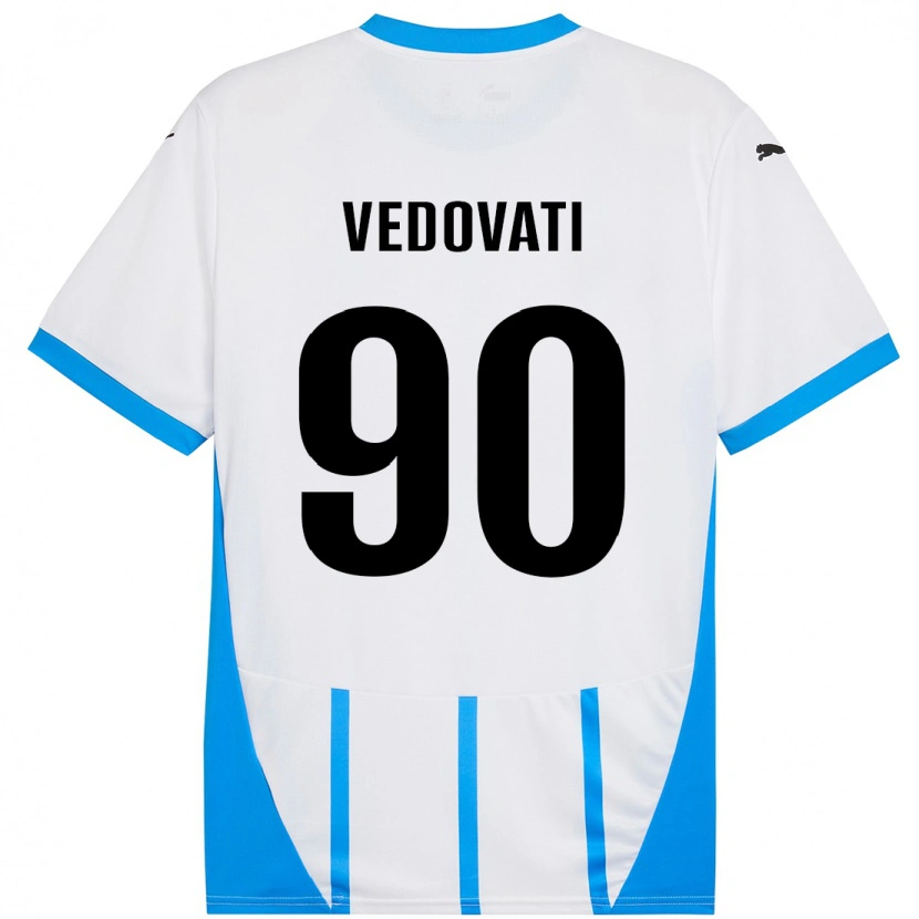 Danxen Mænd Gabriele Vedovati #90 Hvid Blå Udebane Spillertrøjer 2024/25 Trøje T-Shirt