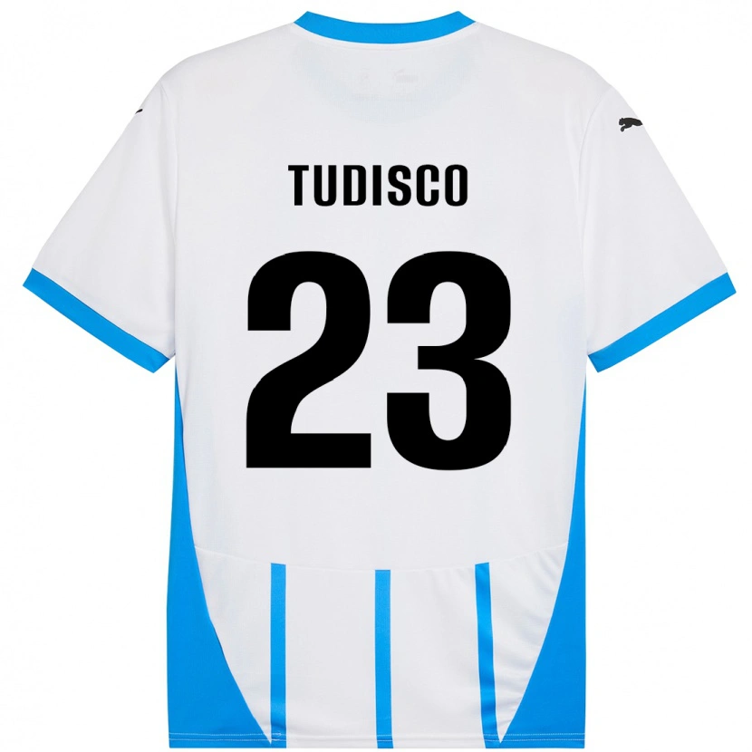 Danxen Mænd Giorgia Tudisco #23 Hvid Blå Udebane Spillertrøjer 2024/25 Trøje T-Shirt