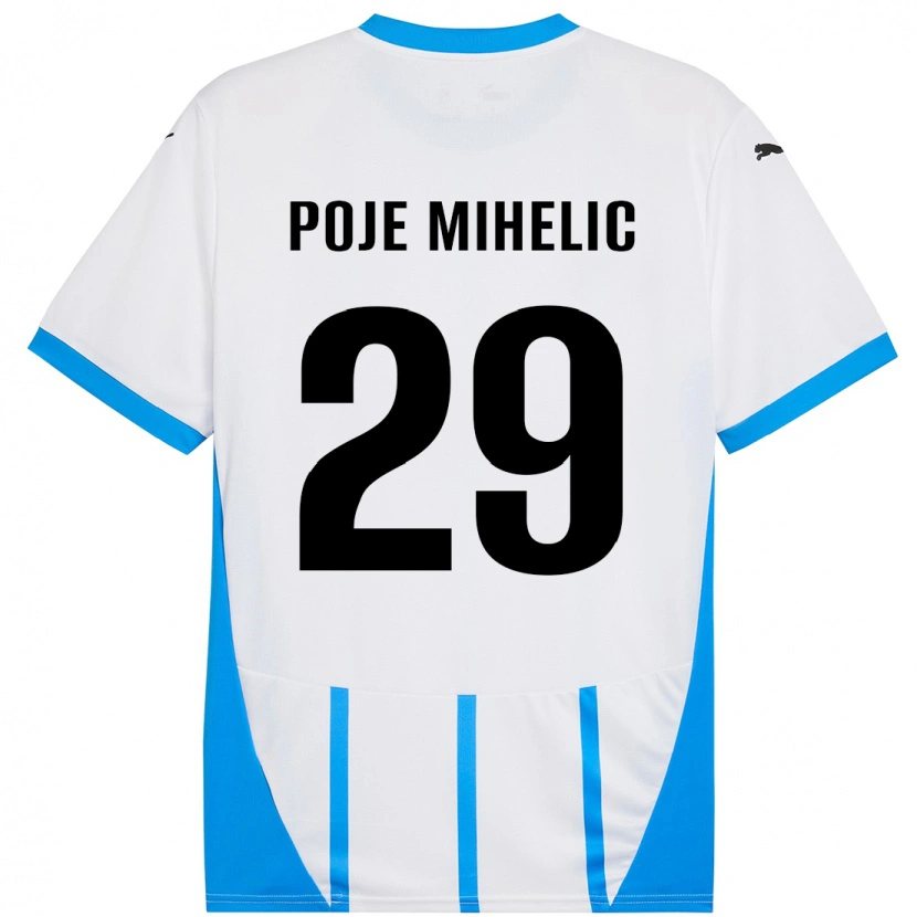 Danxen Mænd Naja Poje Mihelič #29 Hvid Blå Udebane Spillertrøjer 2024/25 Trøje T-Shirt