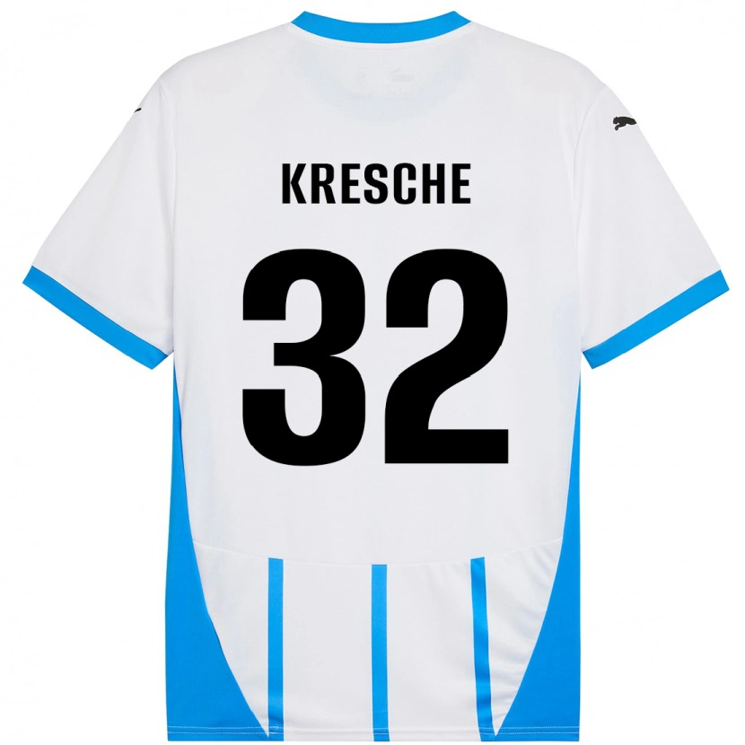 Danxen Mænd Isabella Kresche #32 Hvid Blå Udebane Spillertrøjer 2024/25 Trøje T-Shirt