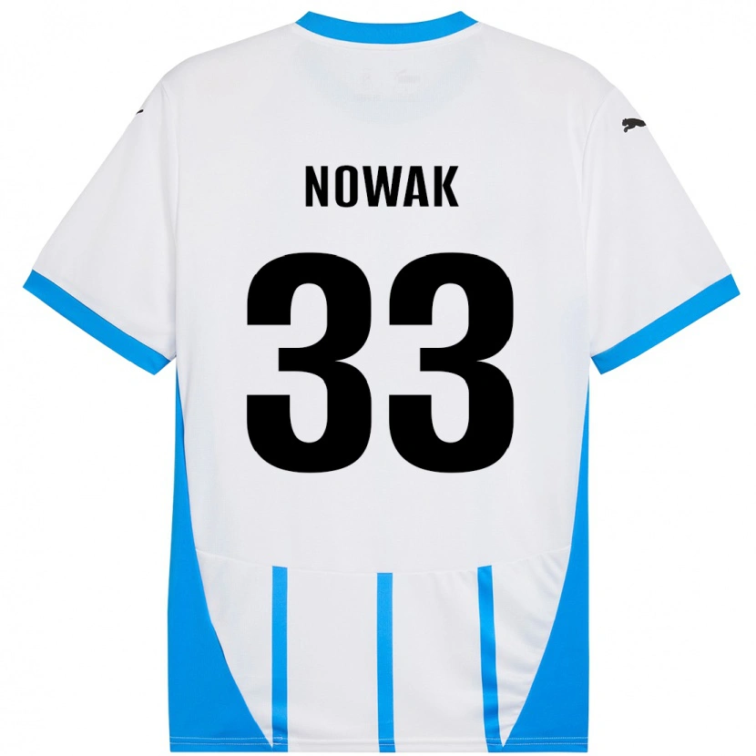 Danxen Mænd Julie Nowak #33 Hvid Blå Udebane Spillertrøjer 2024/25 Trøje T-Shirt