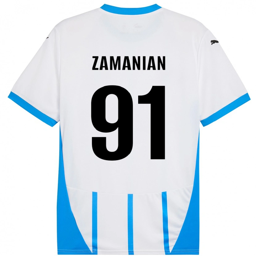 Danxen Mænd Annahita Zamanian #91 Hvid Blå Udebane Spillertrøjer 2024/25 Trøje T-Shirt
