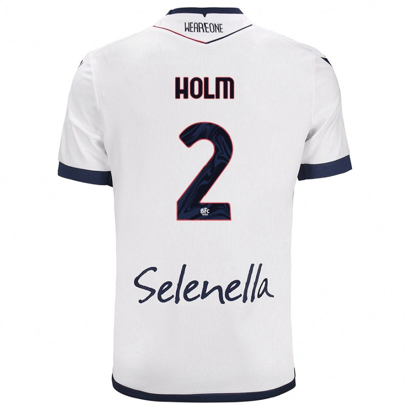 Danxen Mænd Emil Holm #2 Hvid Kongeblå Udebane Spillertrøjer 2024/25 Trøje T-Shirt